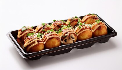 Takoyaki in bento box with white background isolated