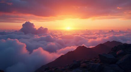 Wall Mural - The sky is filled with clouds and the sun is setting