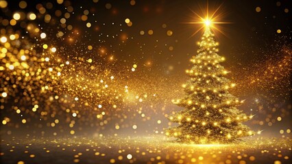 Wall Mural - Gold particles on a Christmas tree background, Christmas tree, gold, particles, sparkles, festive, holidays