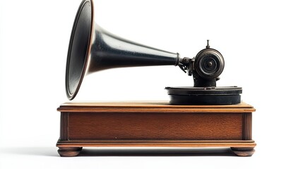 Vintage Gramophone with Large Horn and Wooden Base