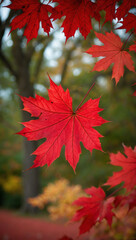 Wall Mural - autumn breeze moving red maple leaves background art design backdrop