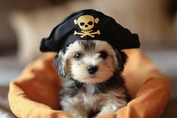 Canvas Print - a small dog is wearing a pirate hat