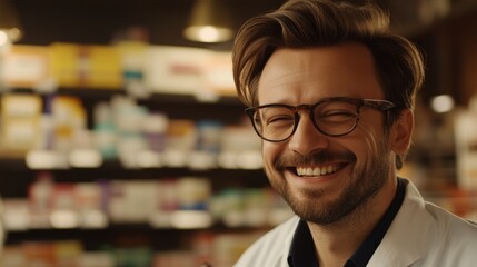 Joyful Customer Experience: Happy Individuals Selecting Medication with Assistance from Young Pharmacist in Drugstore. Abstract Marketing Background Highlighting Cultural Inclusivity and Healthcare Fr