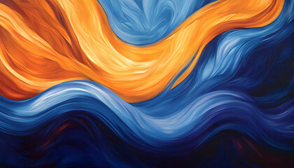 Wall Mural - Abstract painting of swirling blue and orange hues.