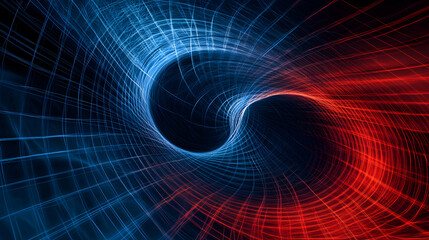 Wall Mural - Abstract swirl pattern in red and blue lines on a black background.