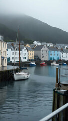 Poster - light drizzle falling in sleepy harbor town background art design backdrop