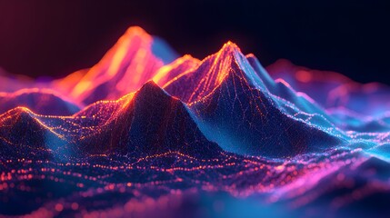 A mountain range with a blue and orange hue