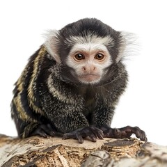 Wall Mural - White-headed Marmoset in front of white background 