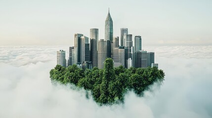 Poster - Cityscape Island in Clouds