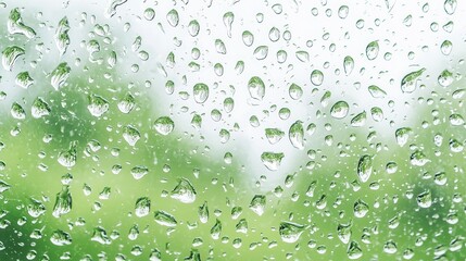 Wall Mural - Water Droplets on Window Glass with Green Blurred Background