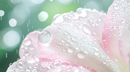 Poster - Water Droplets on Pink Flower Petal Macro Photography