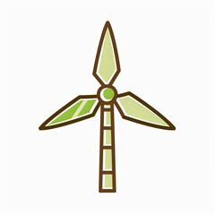 The illustration features a green wind turbine prominently, representing the focus on renewable energy and the importance of sustainability in modern practices