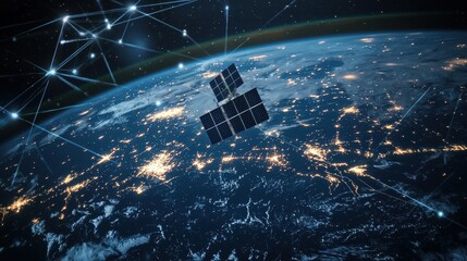 Poster - Satellite Network Connecting Earth with Lights and Stars