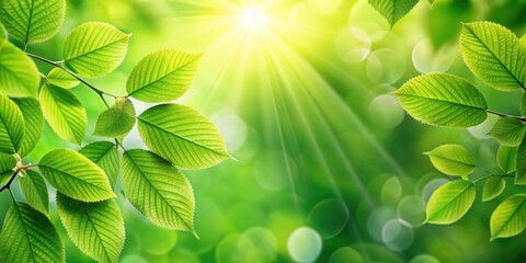 Wall Mural - Fresh green leaves with sunlight filtering through, creating a beautiful bokeh background , nature, plant, foliage, sunlight