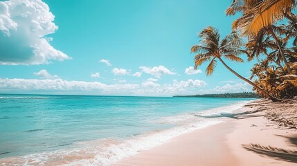 Wall Mural - Tropical Beach with Palm Trees and Turquoise Water