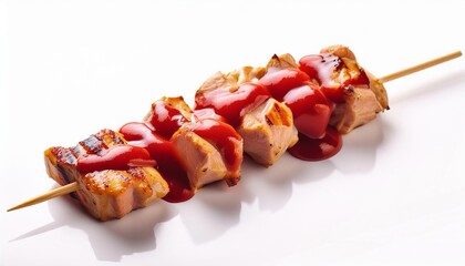 Wall Mural - Yakitori with red sauce on white background isolated