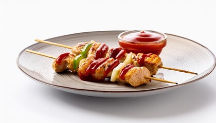 Wall Mural - Yakitori with red sauce on white background isolated