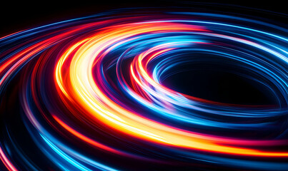 Wall Mural - Abstract swirling light streaks in red, orange, and blue, creating a dynamic and futuristic design.