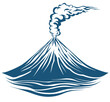 © Ross - Minimalist blue illustration of a smoking volcano emitting ash, highlighting the power of nature and volcanic activity in a simple and striking design