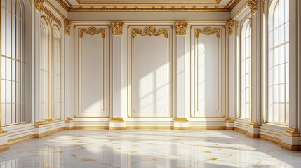 Wall Mural - Elegant Room with Gold Trim and Marble Floor