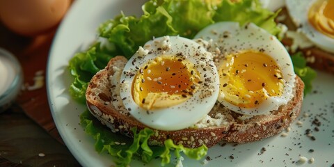 Sticker - Breakfast featuring bread, lettuce, sliced boiled egg, chia seeds, and mayonnaise.