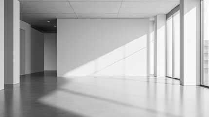 Poster - Modern Empty Room with Large Windows and Concrete Ceiling