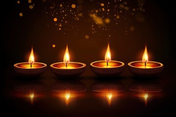 Happy Diwali. Diya oil lamps against dark background with generative ai