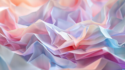 Wall Mural - Soft pastel crumpled fabric with gentle folds and gradient hues