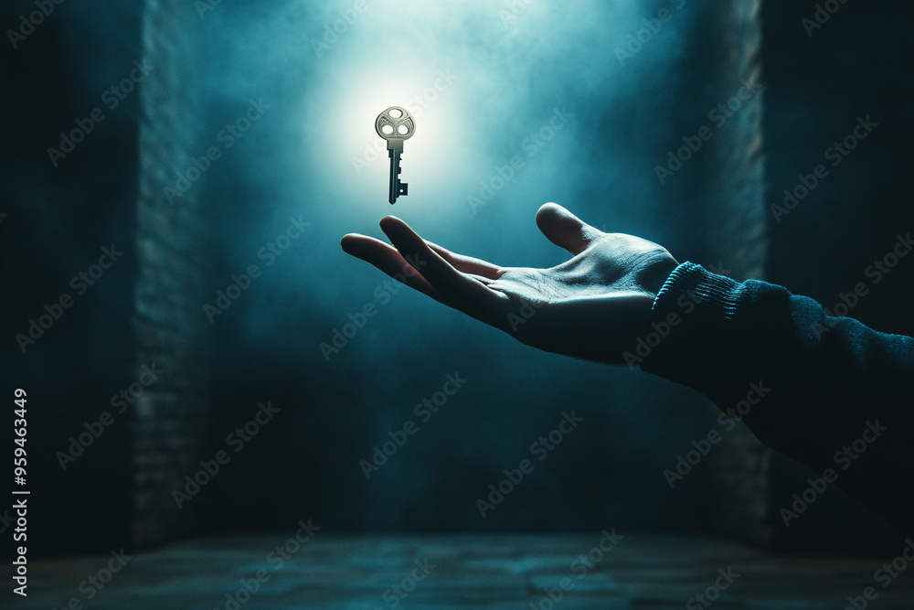 Golden Key Floating in Smoke: A Symbol of Hope and New Beginnings Stock ...