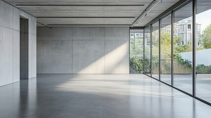 Poster - Modern Empty Room with Concrete Walls and Large Windows