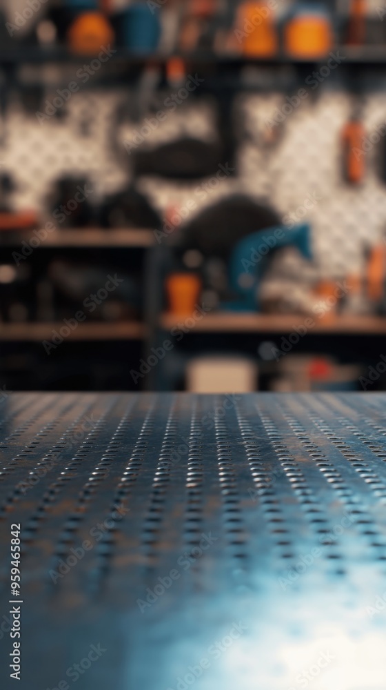 Abstract Automotive Workspace: Blurred Tools and Parts on Metal Table ...