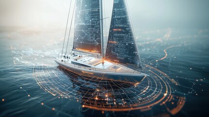 Futuristic Sailboat with Digital Interface.