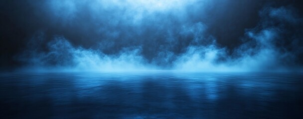 Wall Mural - Blue fog and mist over a water surface with copy space.