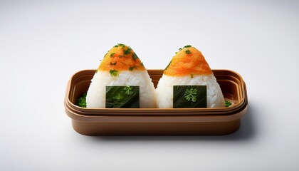 Wall Mural - Onigiri in bento box with white background isolated