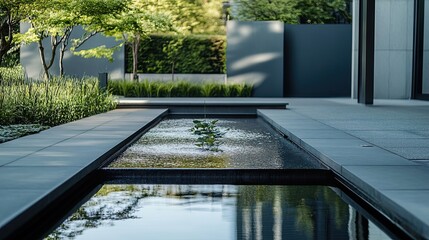 Wall Mural - Minimalist Pool with Reflection of a Tree in a Modern Backyard