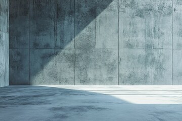 Wall Mural - Minimalist concrete interior with sunlight casting shadows on the floor.