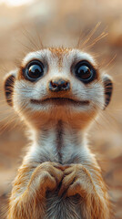 Wall Mural - A close-up of a meerkat with big, curious eyes and a sweet expression.