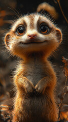 Canvas Print - A cute meerkat with big eyes looks directly at the camera with a sweet smile.