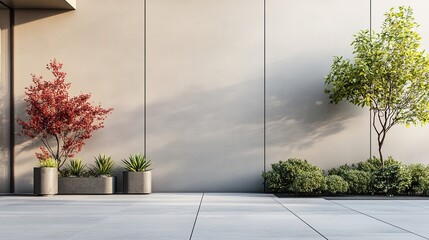 Wall Mural - Modern Patio with Greenery and Concrete Wall