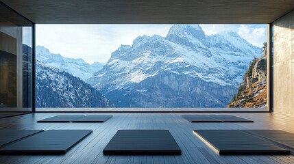 Canvas Print - Modern Room with Mountain View and Yoga Mats