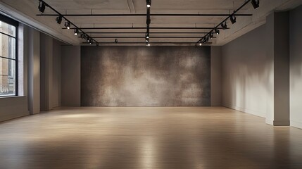 Poster - Empty Room with a Large Textured Wall and Track Lighting