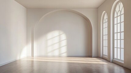 Wall Mural - Empty Room with Arched Windows and Wooden Floor