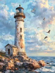 Sticker - Lighthouse with Seagulls,