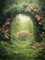 Poster - Pink Flowers in Lush Green Forest