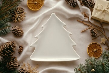 Wall Mural - White Plate with Christmas Tree