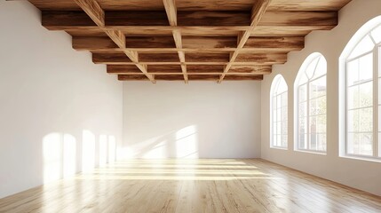 Wall Mural - Empty Room with White Walls and Wooden Beams