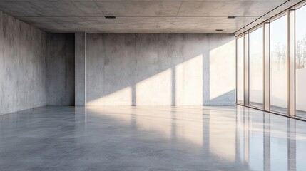 Poster - Minimalist Concrete Room with Large Window and Sunlight