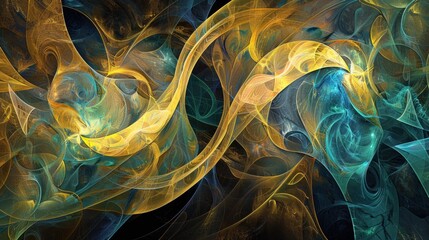 Abstract Golden and Teal Swirls.