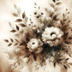 Wall Mural - Monochrome brown watercolor design of beautiful flowers