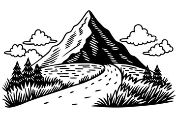 Wall Mural - The mountains vector icon in outlines